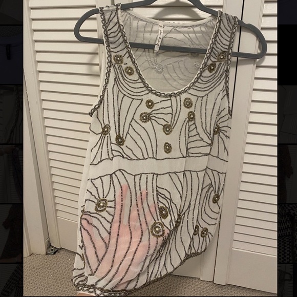 Cream and Silver Beaded Tank Top - Picture 2 of 5